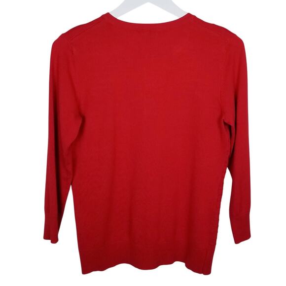 Cable & Gauge Red Pointelle Knit Ribbed Button Front Cardigan Sweater - Small - Picture 4 of 7